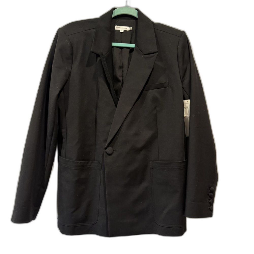 NWT Good American Blazer Jacket Black Single Button Tailored Women sz Medium